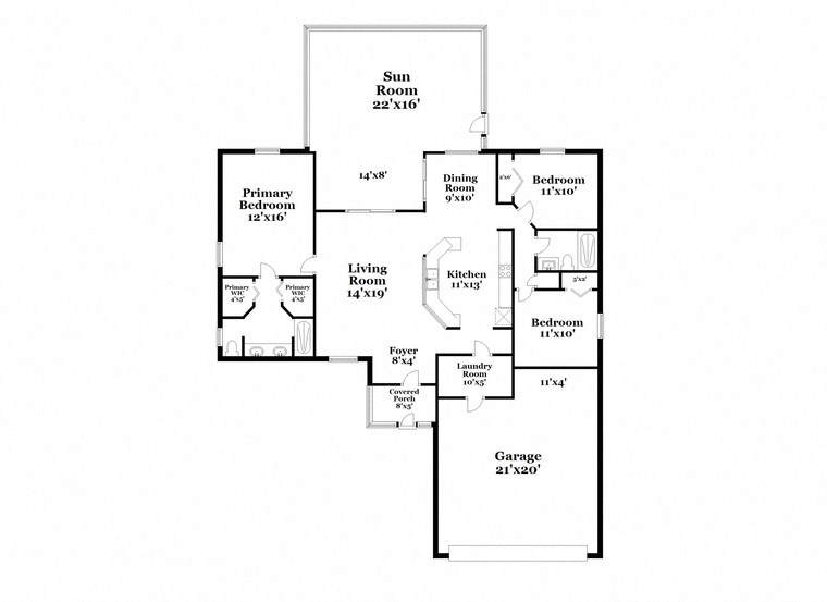 a floor plan of a house with a combination of bedrooms and baths