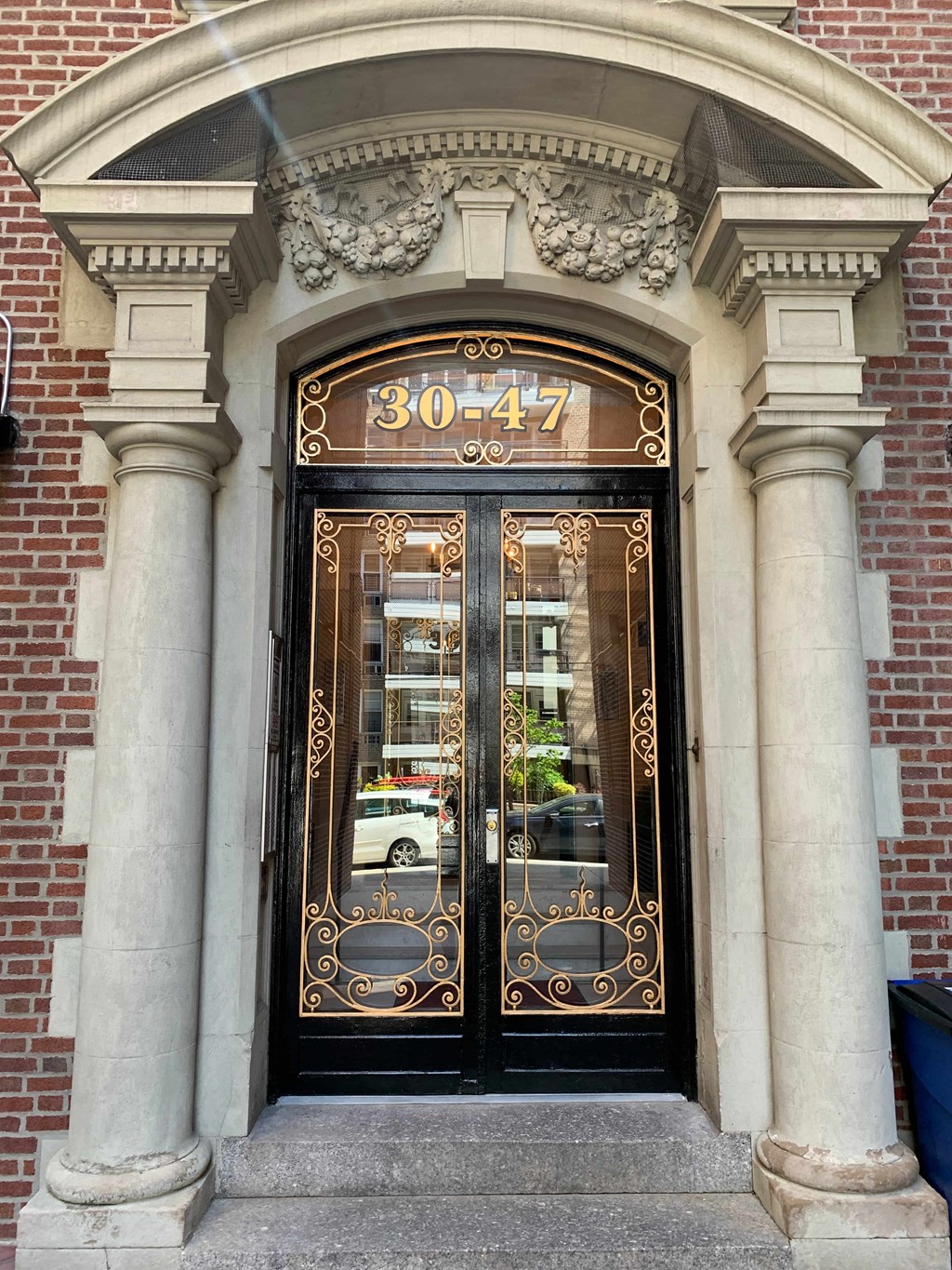 the front door of the building