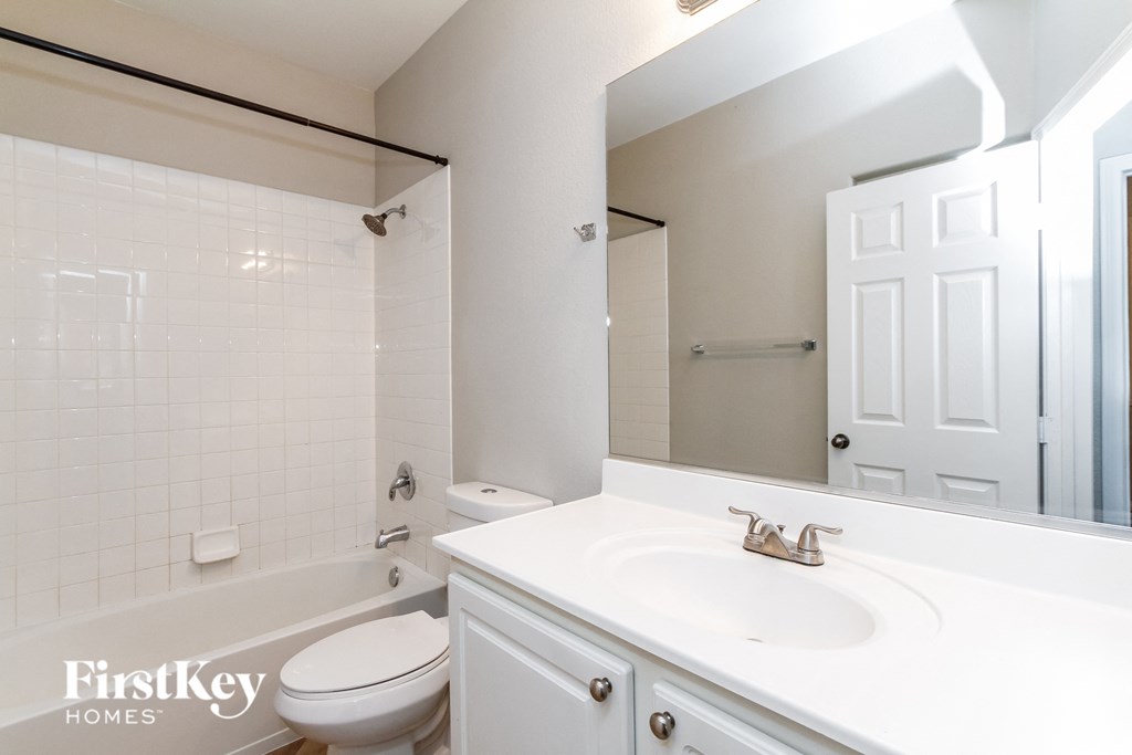 a bathroom with a sink and a toilet and a mirror