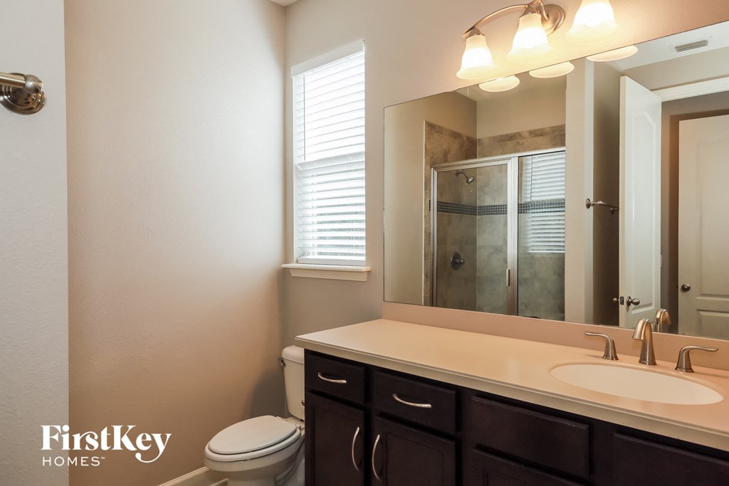 a bathroom with a sink and a toilet and a mirror