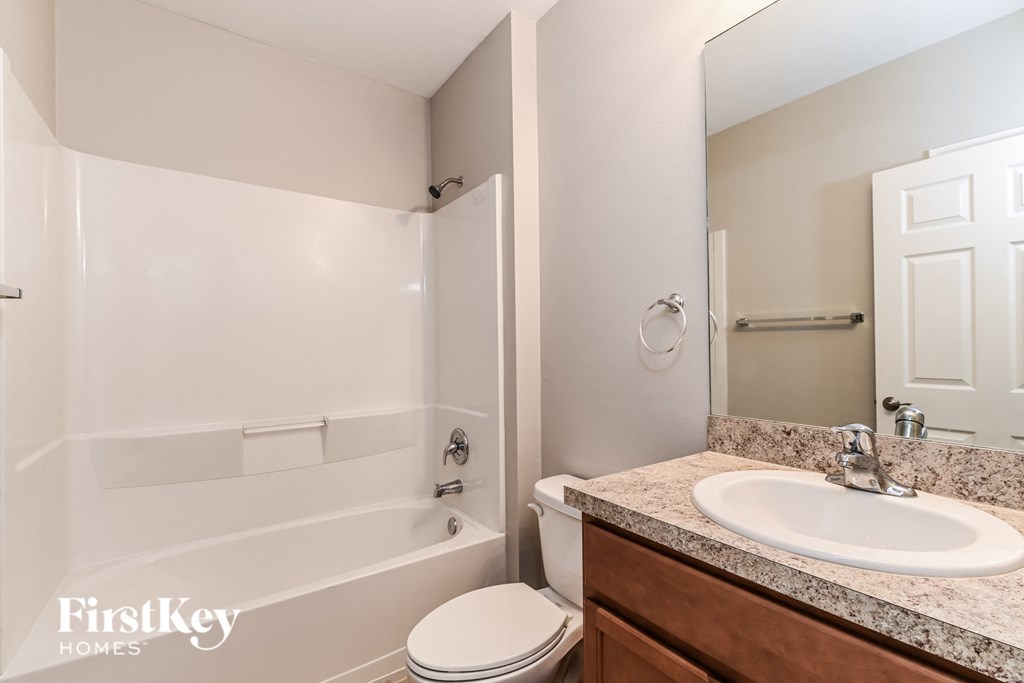 a bathroom with a sink and a toilet and a bath tub