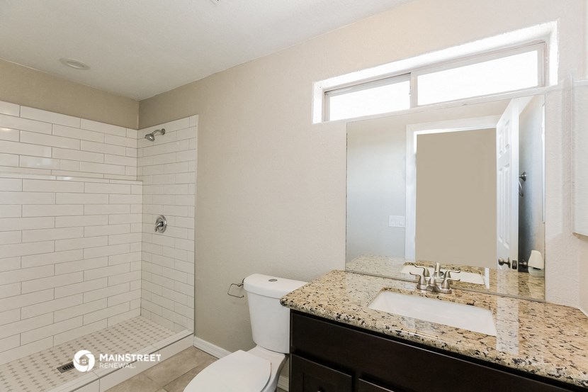 a bathroom with a sink and a toilet and a shower