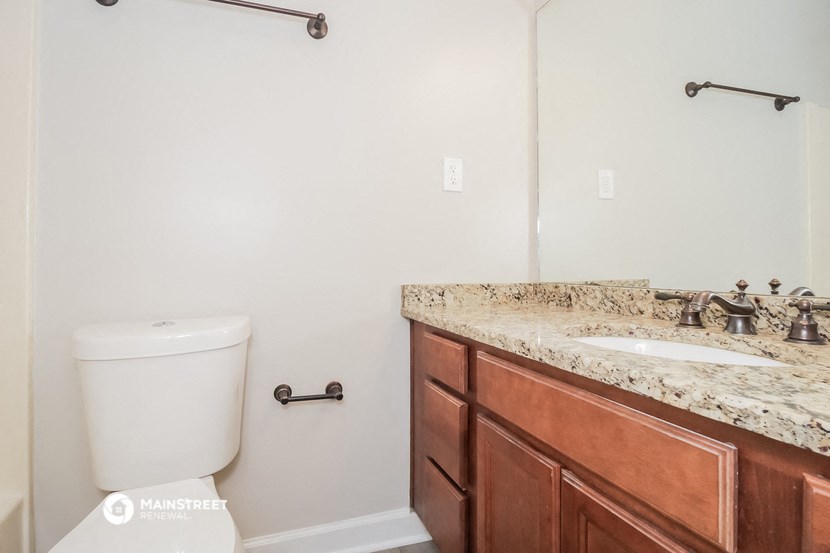 a bathroom with a sink and toilet and a mirror