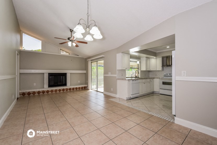 the living room and kitchen are spacious and open to the dining room and family room