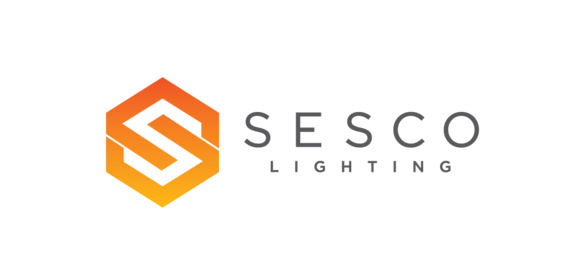 a logo for sesco lighting on a black background