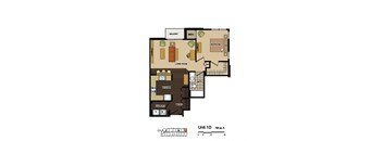 2d floorplan of a 1 bedroom, 1 bathroom unit