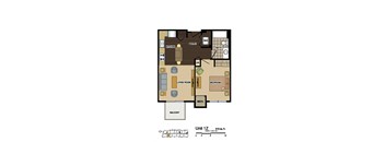 2d floorplan of a 1 bedroom, 1 bathroom unit