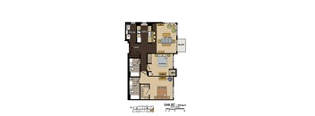 2d floorplan of a 2 bedroom, 2 bathroom unit