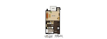 2d floorplan of a Studio apartment with one bathroom.