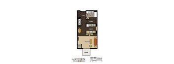 2d floorplan of a Studio apartment with one bathroom.