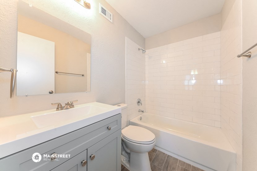 a bathroom with a sink and a toilet and a tub