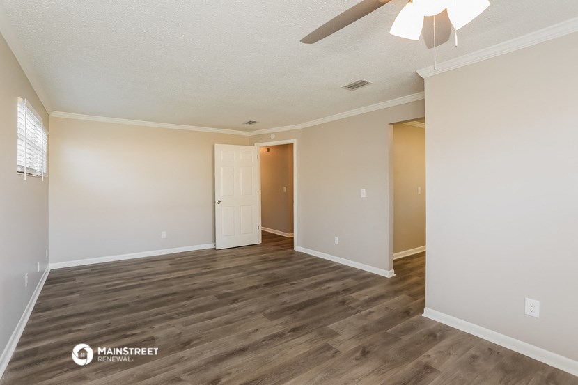 the spacious living room of our studio apartment at university estates in saint louis