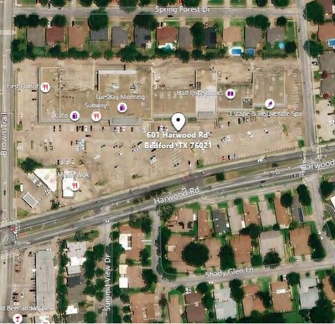 a map of the intersection of a freeway and an empty parking lot