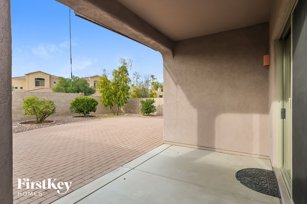 a view of the patio from the inside of a house