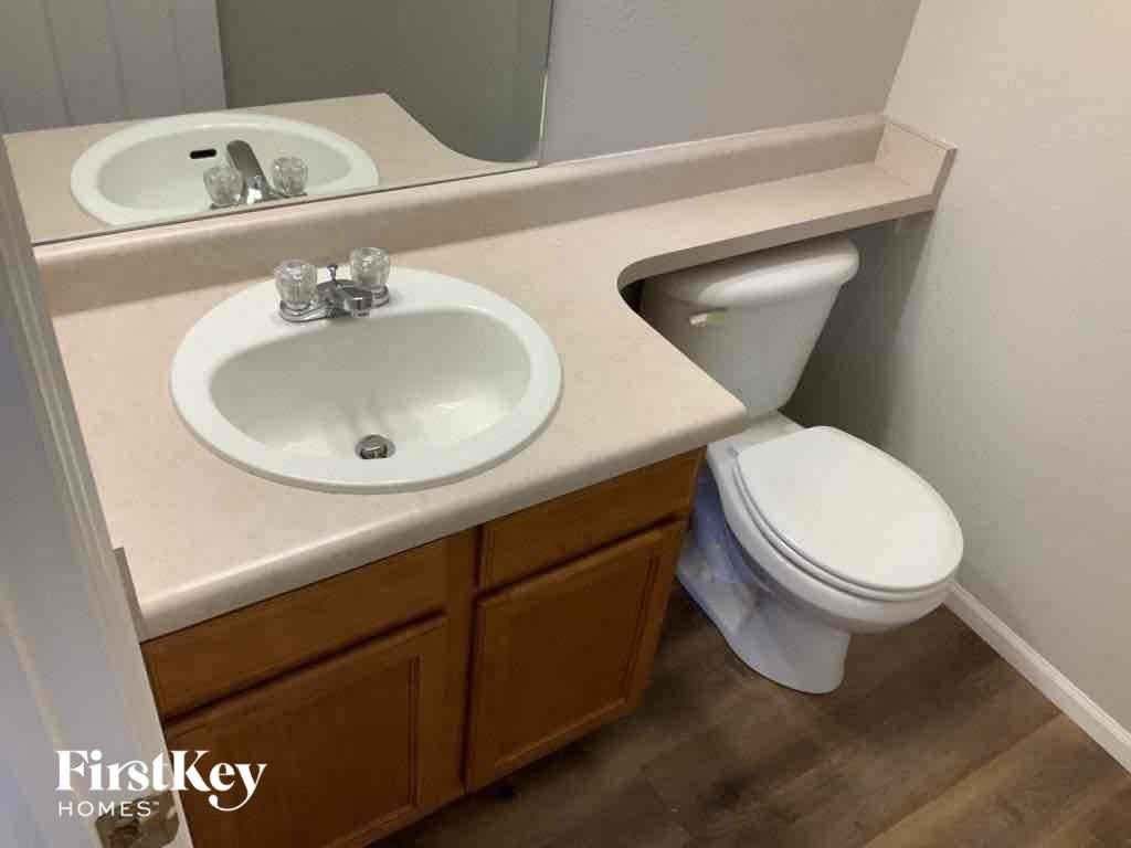 a bathroom with a sink and a toilet and a mirror