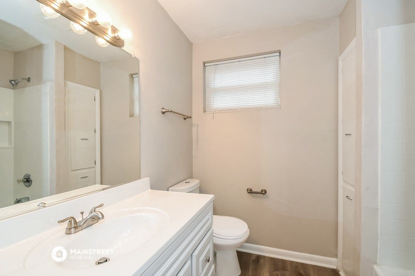 a bathroom with a sink and a toilet and a mirror