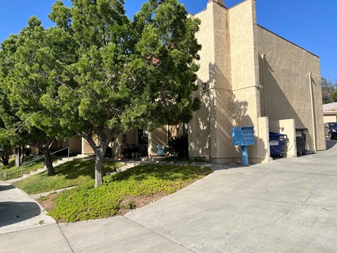 A large building with a tree in front of it.