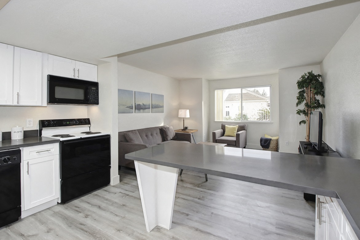 Unit Interior- Entry View of Newly Renovated Kitchens with Island