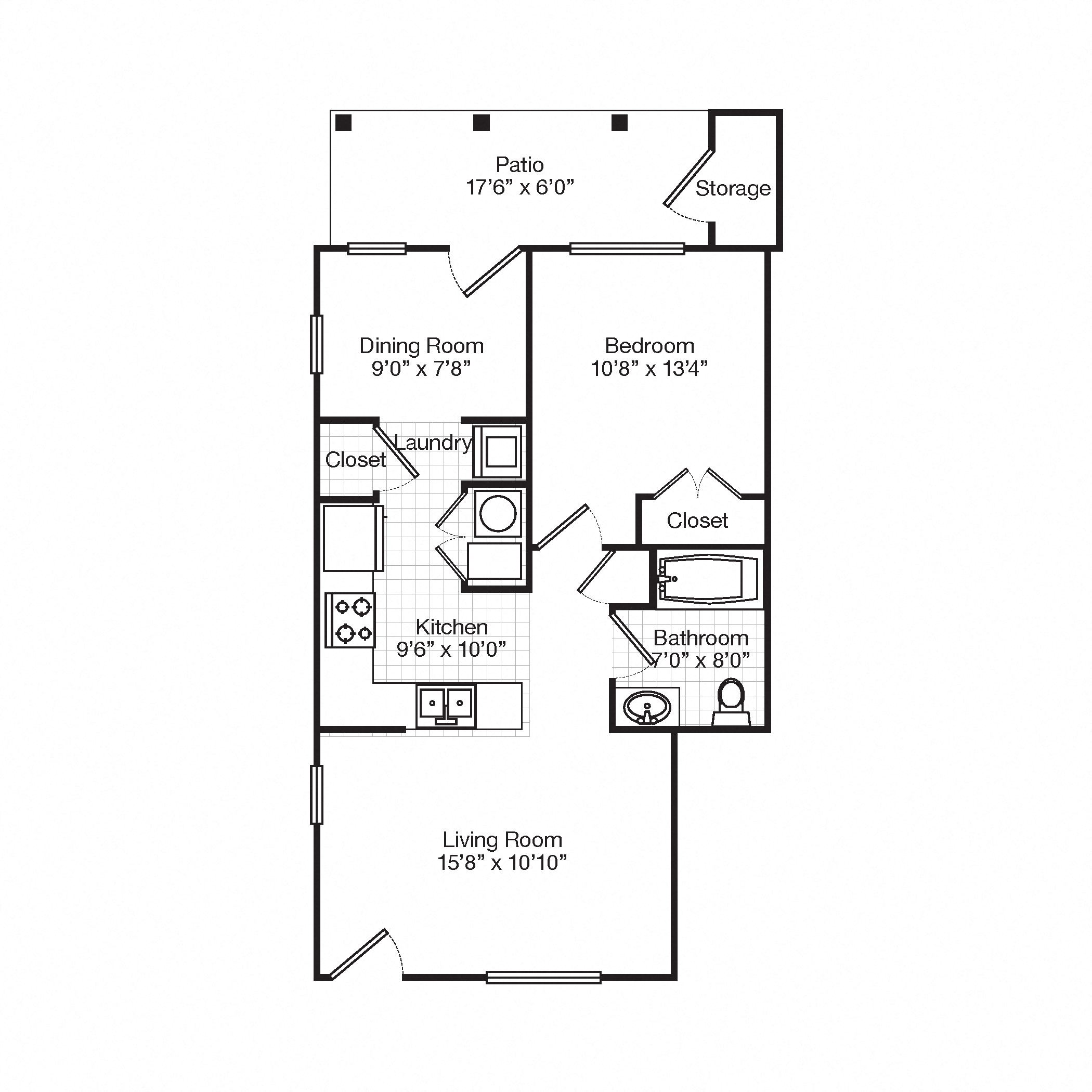 1 Bedroom 1 Bath Stack 2D Floorplan, Bedford Hill Apartments, Pittsburgh, PA