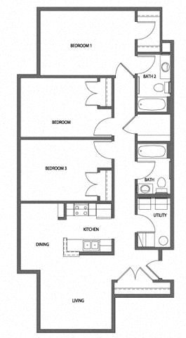 3 Bedroom 2 Bath 2D Floorplan 3 Bedroom 2 Bath 2D Floorplan-Heritage Park Apartments, Minneapolis, MN