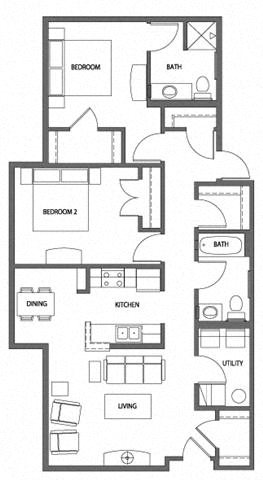 2 Bedroom 2 Bath 2D Floorplan 2 Bedroom 2 Bath 2D Floorplan-Heritage Park Apartments, Minneapolis, MN