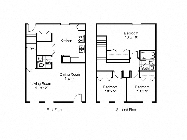 3 Bedroom 2 Bath Townhouse 2D Floorplan-Preservation Square, St. Louis, MO