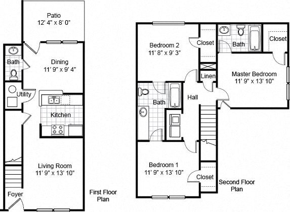 3 Bedroom 2.5 Bath 2D Floorplan 3 Bedroom 2.5 Bath 2D Floorplan-Parsons Place Apartments, East St. Louis, IL