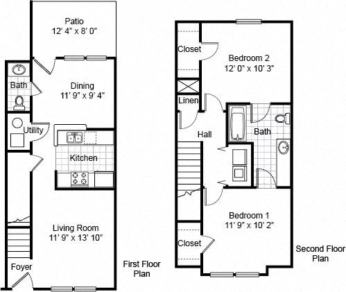 2 Bedroom 1.5 Bath 2D Floorplan 2 Bedroom 1.5 Bath 2D Floorplan-Parsons Place Apartments, East St. Louis, IL