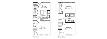 2 Bedroom 1 Bath Townhouse 2D Floorplan-Tremont Pointe Apartments, Cleveland, OH 44113