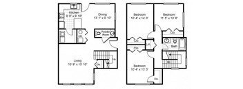 3 Bedroom 1 Bat Townhouse 2D Floorplan-Tremont Pointe Apartments, Cleveland, OH 44113