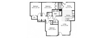 3 Bedroom 1 Bath Garden Apartment 2D Floorplan-Tremont Pointe Apartments, Cleveland, OH 44113