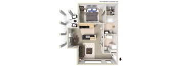 1 Bedroom 1 Bath 2D Floorplan-University Place Apartments, Memphis, TN 38104
