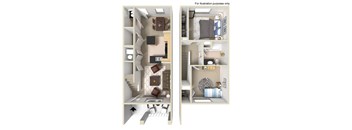 2 Bedroom 1.5 Bath Townhouse 2D Floorplan-University Place Apartments, Memphis, TN 38104