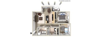 2 Bedroom 1 Bath 2D Floorplan-University Place Apartments, Memphis, TN 38104