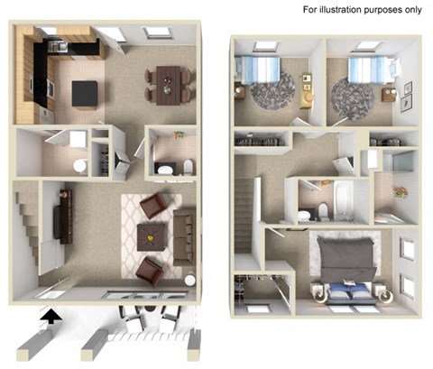 3 Bedroom  2.5 Bath Townhouse 2D Floorplan-University Place Apartments, Memphis, TN 38104
