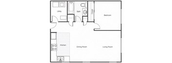 1 Bedroom 1 Bath 2D Floorplan-Faubourg Lafitte, New Orleans
