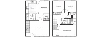 3 Bedroom 2.5 Bath 2D Floorplan-Faubourg Lafitte, New Orleans