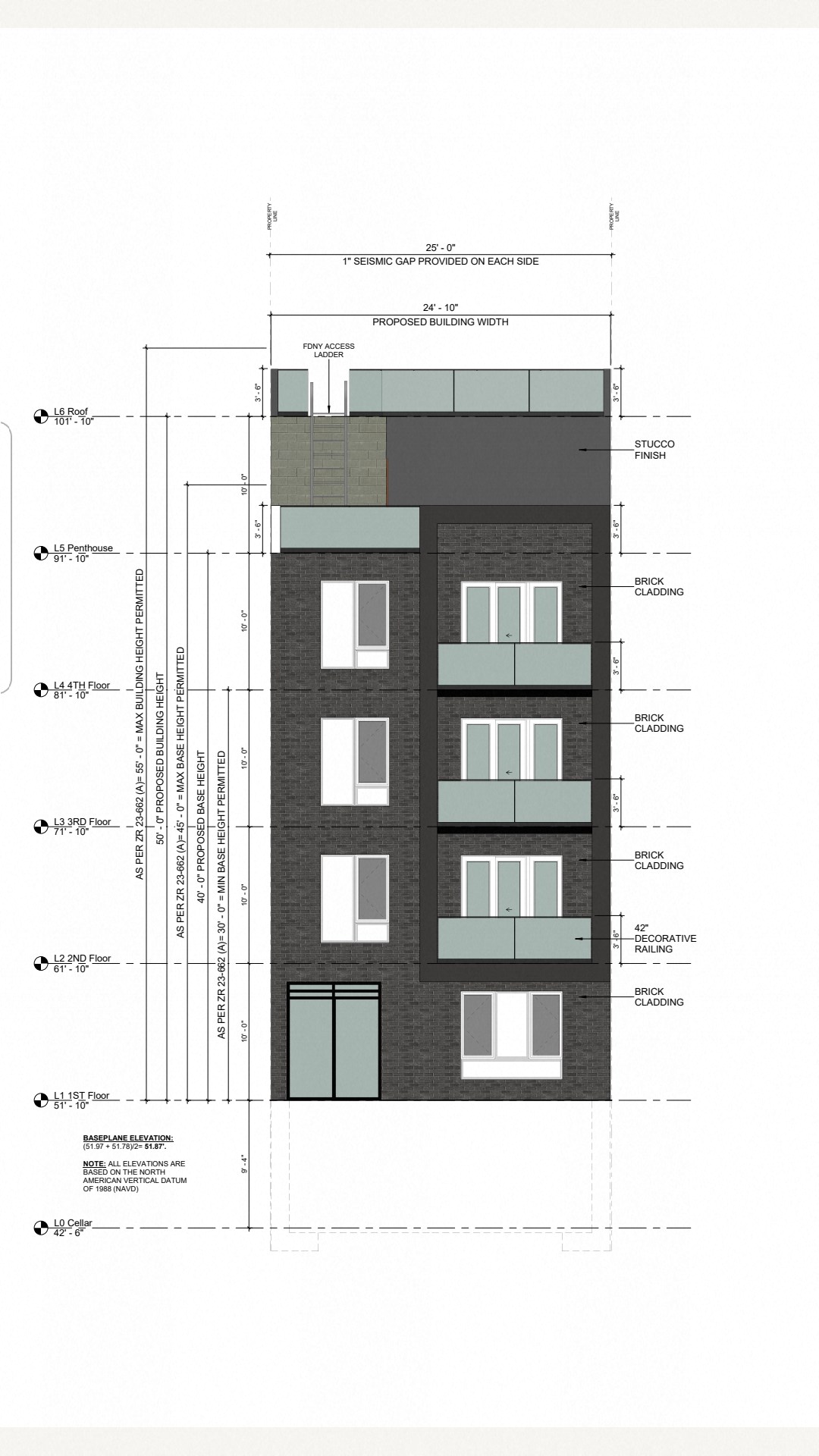 of the facade of a building with measurements