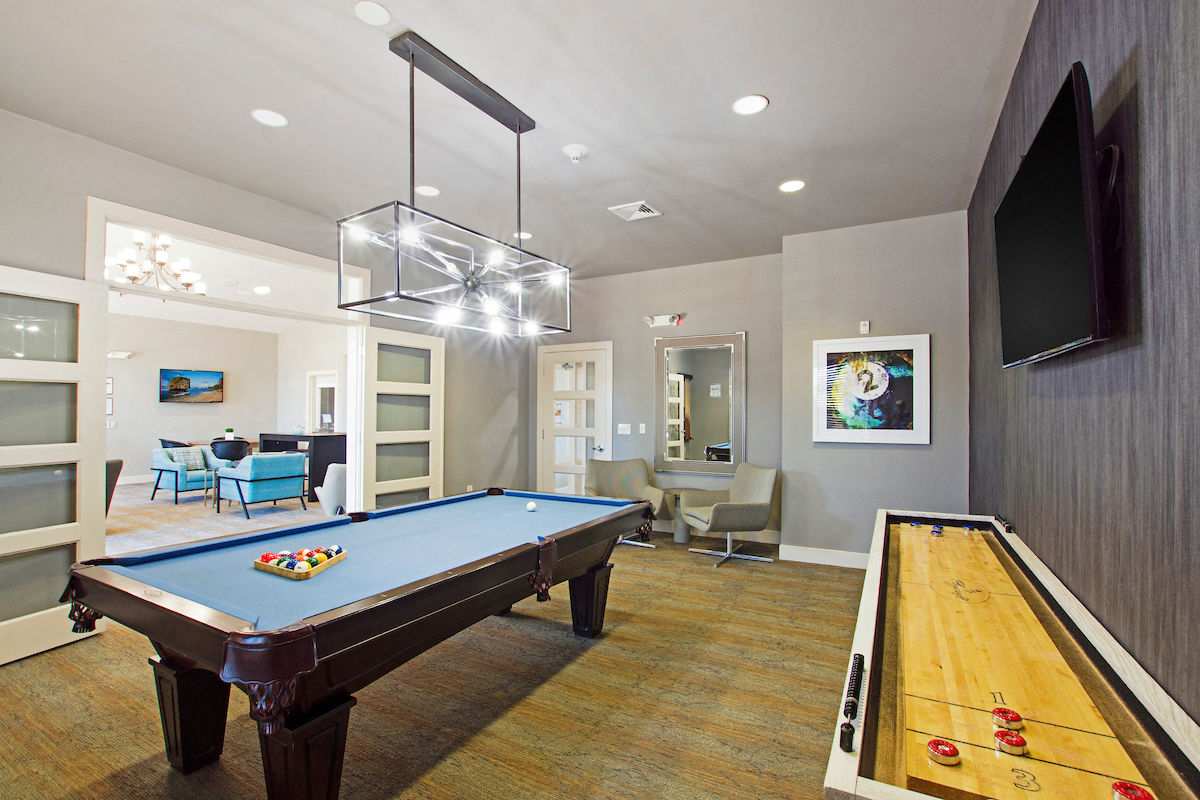 a game room with a pool table and a ping pong