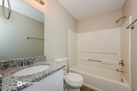 a bathroom with a sink and a toilet and a bath tub