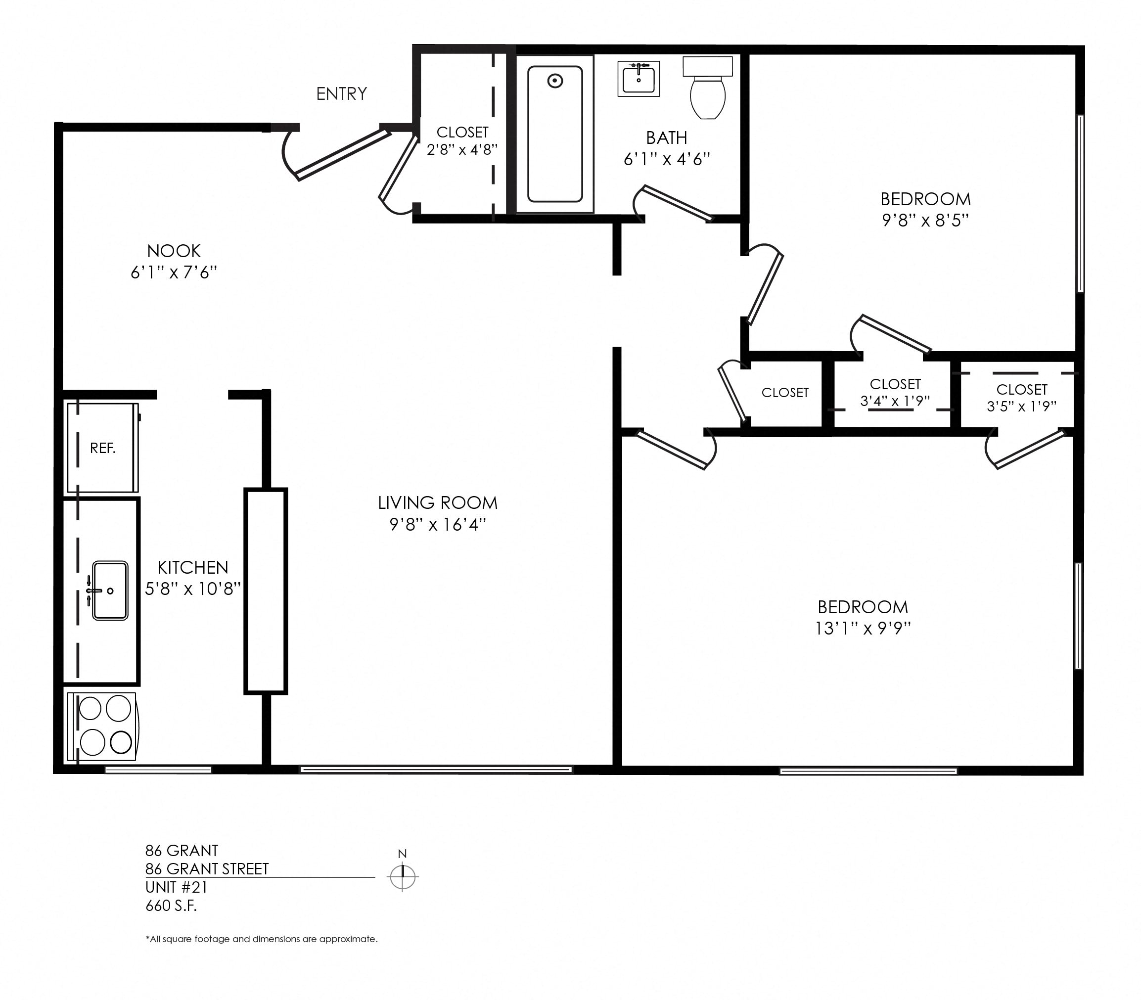 86 Grant 2 Bedroom x 1 Bath