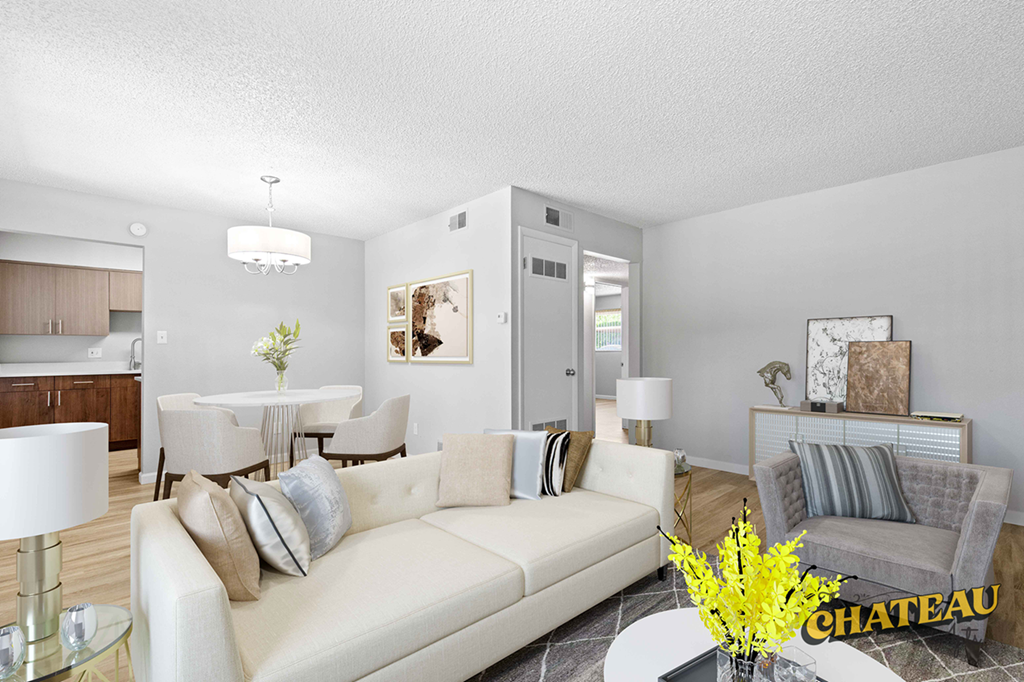 a living room with a couch and a table