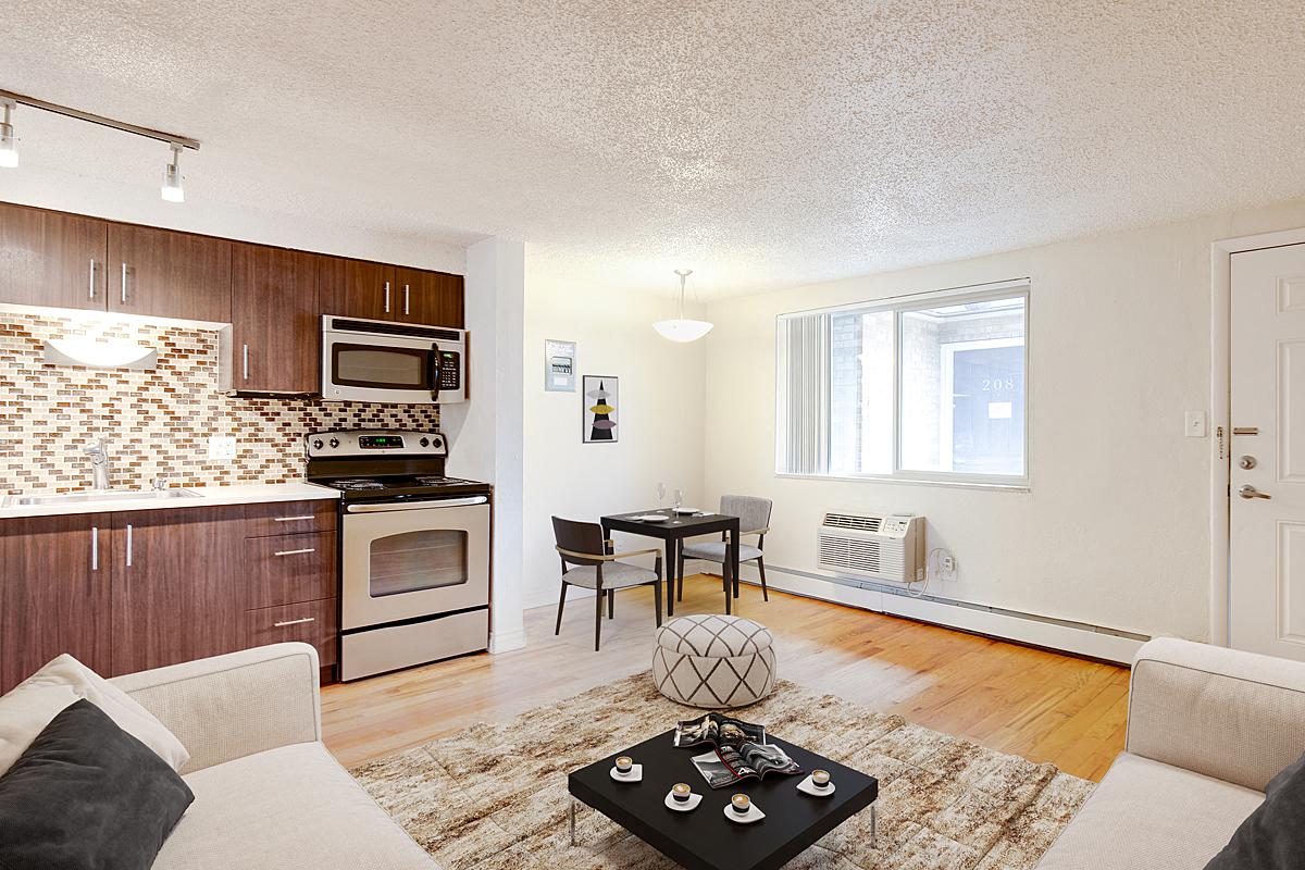 a living room with a couch and a table