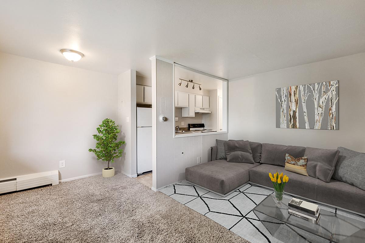 a living room with a couch and a glass table