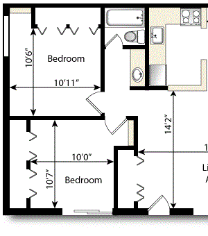 2 Bedrooms, 1 Bath