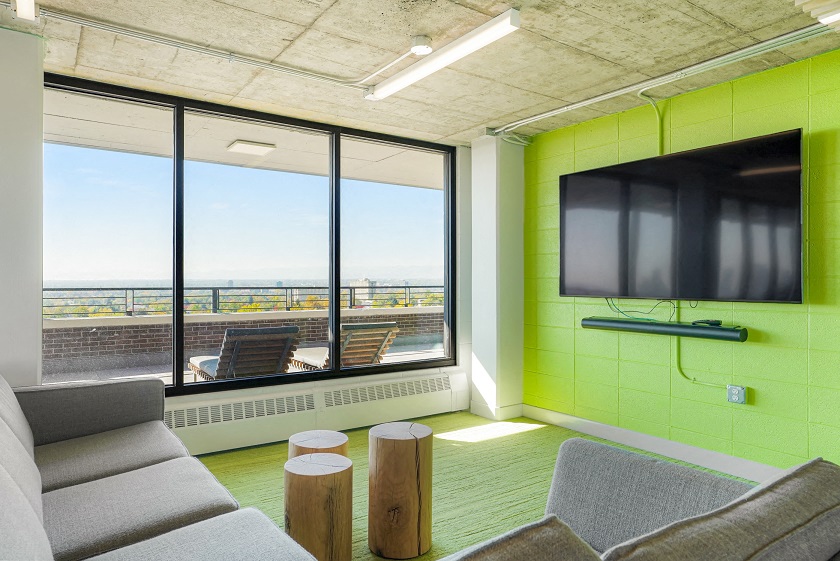 a living room with a couch and a television