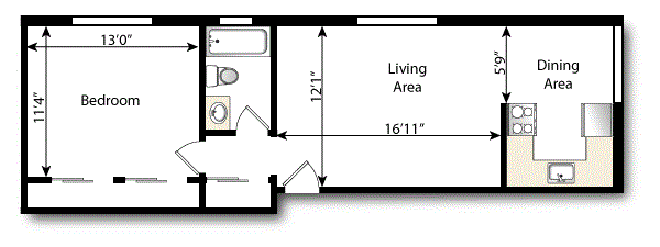 1 Bedroom x 1 Bath