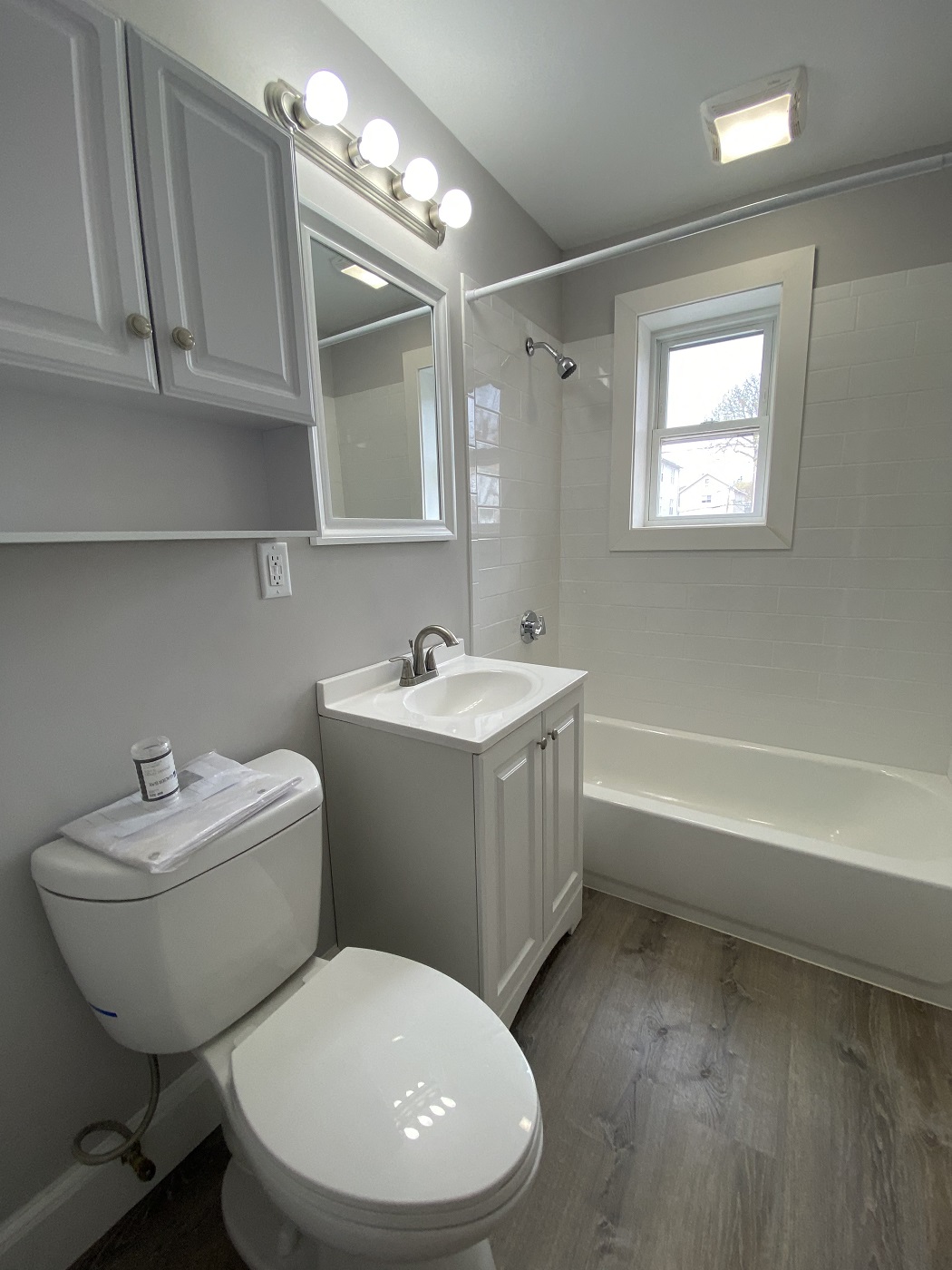 Renovated bathroom with bathtub