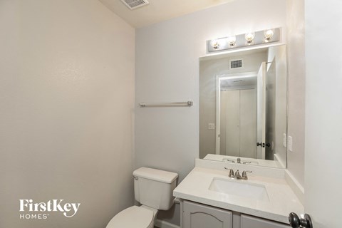 a bathroom with a sink and a toilet and a mirror