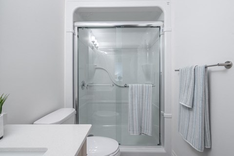 a small bathroom with a shower and a toilet